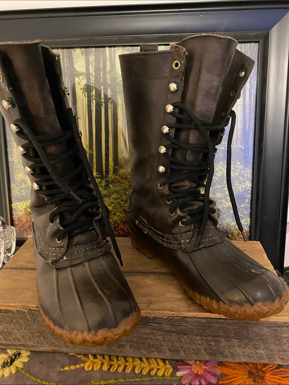 Vintage L.L Bean Men's Dark Brown Lace-Up Waterproof Hunting Boots,